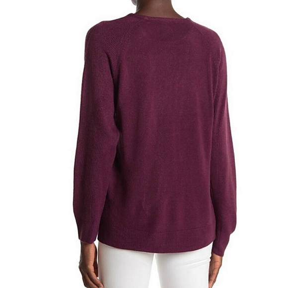 SWEET ROMEO Eggplant Ribbed Raglan Sleeve Pullover Knit Sweater Womens Large L - Picture 3 of 4